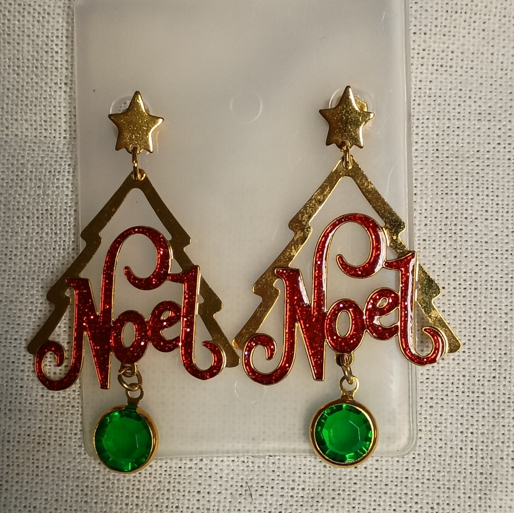 ❤️Festive Noel Christmas Tree Dangle Pierced Earrings